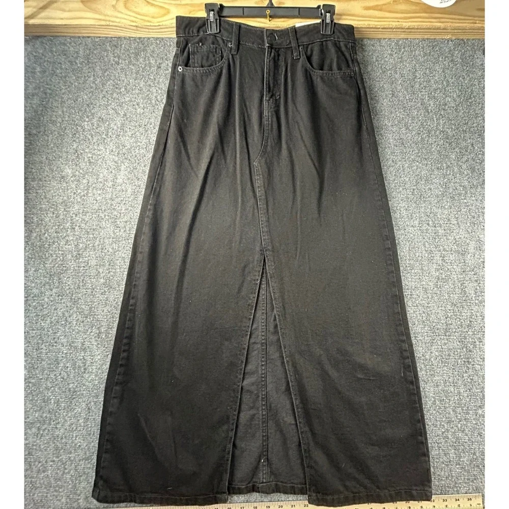 Lucky Brand Womens Black Denim Maxi Skirt Front Slit Size 8/29 NWT